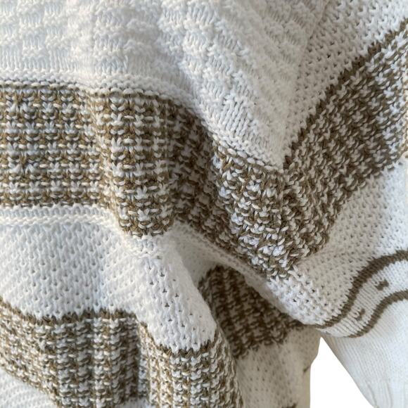 Vintage 80s Carriage Court Classic White Green Grecian Cotton Knit Top Sz Medium - Picture 10 of 16